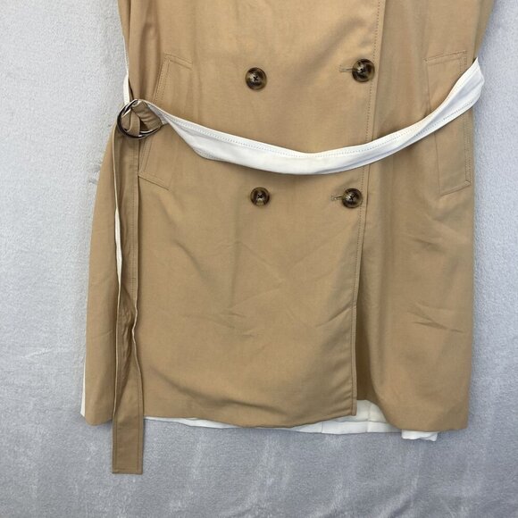 Nine West Sleeveless Trench Vest Womens 2XL Tan White Belted Double Breasted‎ - Picture 7 of 14